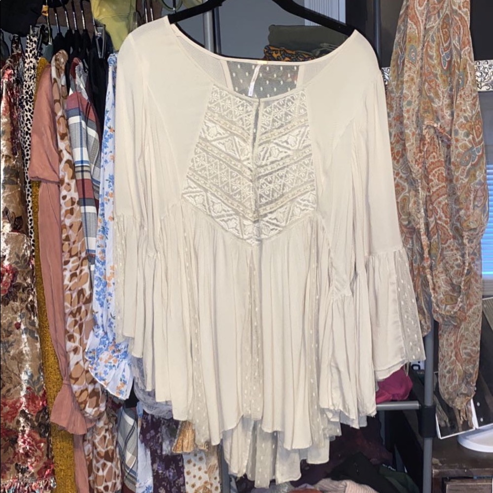 Free People Flowy Ivory Off White Lace Tunic Small